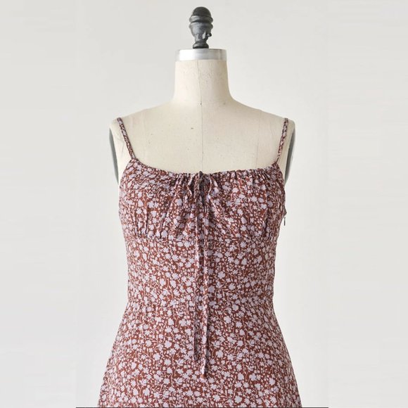 Floral Brown Midi Dress - Picture 2 of 8